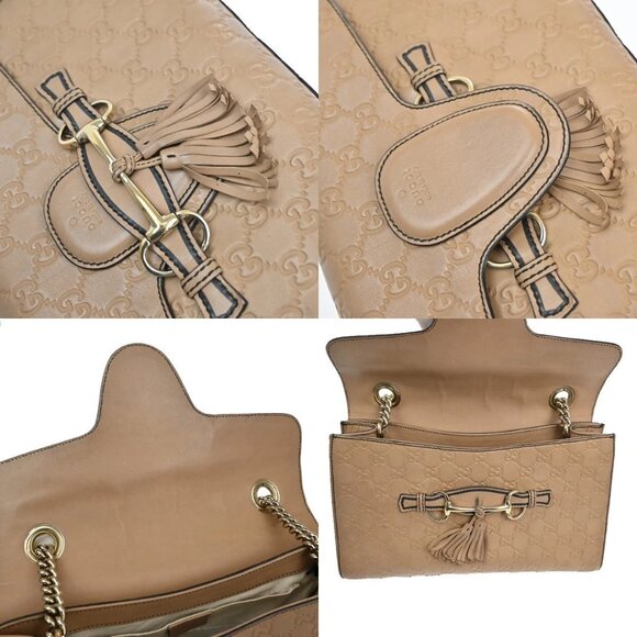 GUCCI Logo Emily Guccissima GG Pattern Chain Shoulder Bag Leather Beige 74KA690 - Picture 10 of 16